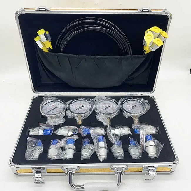 Outils de Diagnostic pour excavateur, Kit de Test de pression hydraulique, 4 jauges, boîtier en acier inoxydable, ensemble de jauges de pression hydraulique