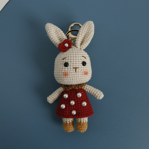 Tinh Tế Handmade Crochet Thỏ Mặt Dây Chuyền Sáng Tạo Ngọc Trai Len Dệt Kim Bunny Cho Túi Treo Sang Trọng Keychain Đồ Chơi - Product Image 6