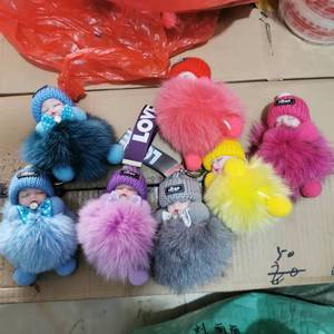 Bóng Móc Chìa Khóa Fluffy xe Keyring dễ thương ngủ bé búp bê Keychain POM poms bất <span class=keywords><strong>Fox</strong></span> lông Hy lông 2022 mới Pompom Thỏ lông 50g - Product Image 4