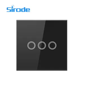 Sirode ZN Series European Standard Luxury Crystal Glass Black 3 Gang Smart WIFI Electrical Wall Light Touch Switch For Home