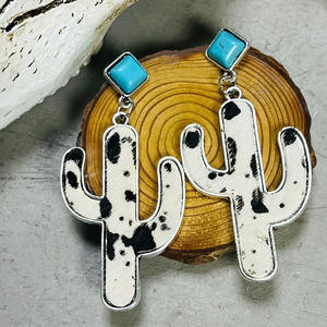 Pendientes Retro bohemios de piel de <span class=keywords><strong>Cactus</strong></span> y piel de vaca para mujer, aretes étnicos, Vaqueros occidentales, joyería de buena calidad, regalo - Product Image 2
