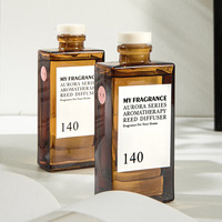 Diffuseur de parfum d'ambiance carré en verre ambré de haute qualité 140 ml avec bouchon en liège