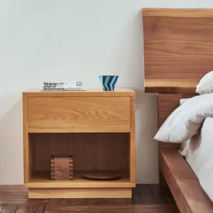 Mesa de Noche Cúbica de Madera Maciza de Roble Blanco, Gabinete de Almacenamiento Moderno con Diseño Minimalista y Moderno para Dormitorio - Product Image 1