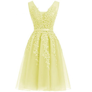 European American Style Applique Evening Dress V Neck Sleeveless Short Bridesmaid Dress Wedding Formal Dress - Product Image 4