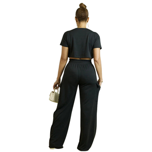 Canal prêt à expédier à manches courtes femmes correspondant haut court et pantalon à jambes larges ensemble avec poches <span class=keywords><strong>Cargo</strong></span> tenues d'été 2024 - Product Image 6