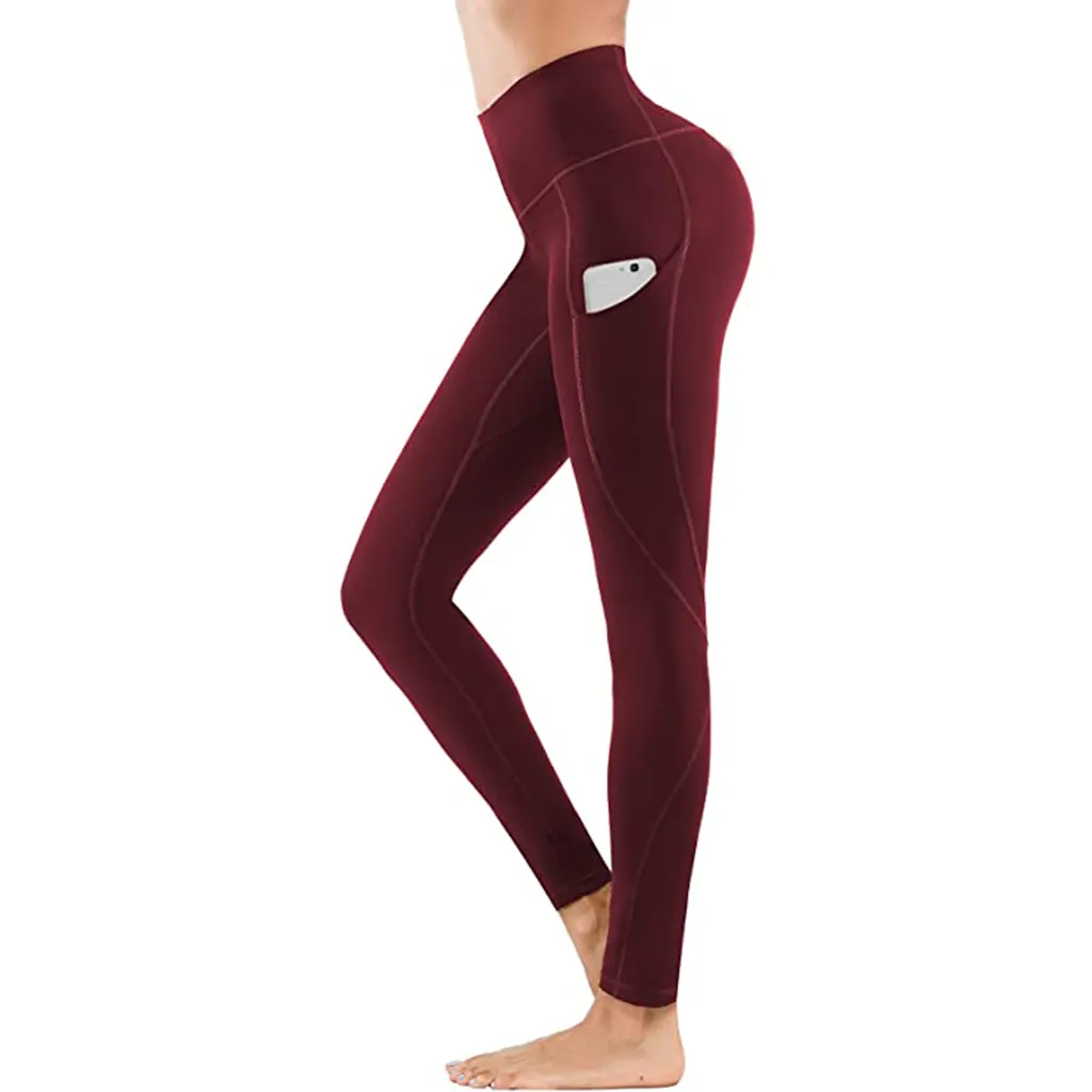 OEM-pantalones de Yoga con bolsillo para mujer, mallas de Yoga de cintura alta, leggings de Control de barriga