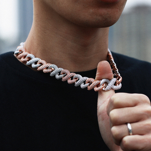 สร้อยคอแบบ Cuban Link ชุบทอง <span class=keywords><strong>2</strong></span> สี ขนาด 16 มม. ประดับเพชรเทียม สำหรับผู้ชาย แบรนด์ Xs <span class=keywords><strong>Rapper</strong></span> Boy's Hop Jewelry - Product Image 4
