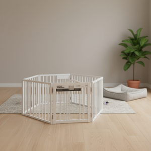 Set di 2 recinti ottagonali bianchi per animali domestici in legno di pioppo, cancelletto per cani da interno dal design moderno con chiusura a pressione, 63 pollici x 23,6 pollici - Product Image 2