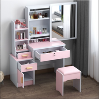 Ensemble de coiffeuse moderne pour filles avec éclairage LED, tiroir en MDF, miroir, rangement, meubles de chambre à coucher