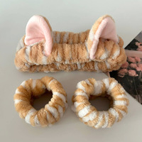 Serre-tête en peluche mignon avec oreilles de chat, imprimé léopard rayé, pour le lavage du visage, accessoires capillaires pour femmes