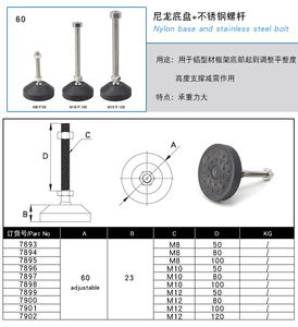 Trung Quốc Nhà sản xuất tùy chỉnh RoHS 7896 60D M10 * 50/80/100 chân núi san lấp mặt bằng bàn chân với thép không gỉ M6 M8 M10 M12 M16 - Product Image 6