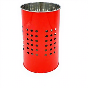Porte-ustensiles de cuisine en métal rouge cylindrique avec design perforé pour le rangement et l'organisation - Product Image 6