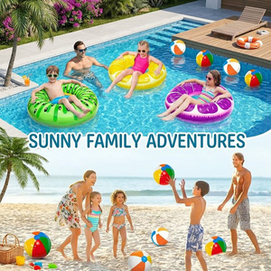 Paquete de 6 Flotadores de Piscina de Verano, <span class=keywords><strong>3</strong></span> Anillos Inflables con Forma de Fruta, <span class=keywords><strong>3</strong></span> Pelotas de Playa Arcoíris, Juguetes Acuáticos para Niños y Adultos - Product Image 2