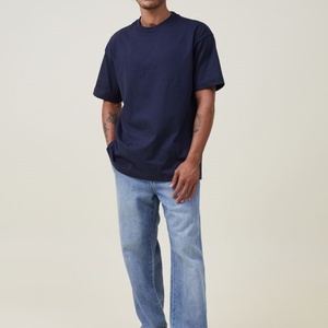 <b>Navy</b> Blue Cotton Breathable Men's Round Neck Summer High Weight Regular Fit Short Sleeve Print T-shirt 230g - Product Image 6