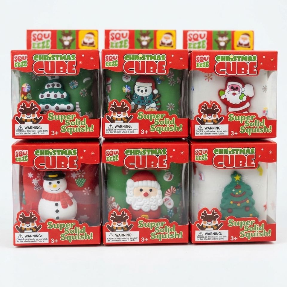 Stretch Cube Christmas Squishy Cube PVC Building Block Sensory Fidget Toy Squeeze ...