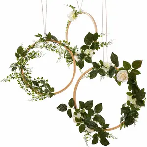 wedding decor tea flower metal hanging hoops square wreathes floral hoop wreath silk artificial flowers vine hook ring