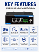 Inyector PoE Industrial de un Solo Puerto y 60W IEEE8023at, Adaptador de Alimentación a través de Ethernet de Múltiples Velocidades para Riel DIN, para WiFi 7, AP, PTZ y Altavoces