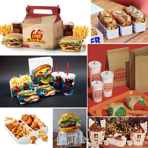 Boîtes d'emballage personnalisées en carton ivoire pour plats à emporter (frire poulet, burger, hot-dog, <span class=keywords><strong>hamburger</strong></span> et frites) avec pelliculage mat - Product Image 4