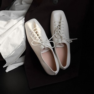 Sheepskin lace-up white women's flat <b>shoes</b> new style with both inner outer genuine leather deep toe single <b>shoes</b> for women - Product Image 1