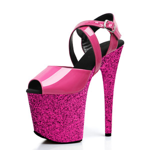 Zapatos de Baile <span class=keywords><strong>Fucsia</strong></span> Sexys con Punta Abierta y <span class=keywords><strong>Tacón</strong></span> Delgado, Estilo Exótico, Sandalias de <span class=keywords><strong>Tacón</strong></span> Alto de 20 cm (8 Pulgadas) para Pole Dance, Actuaciones en Discotecas y Escenarios - Product Image 3