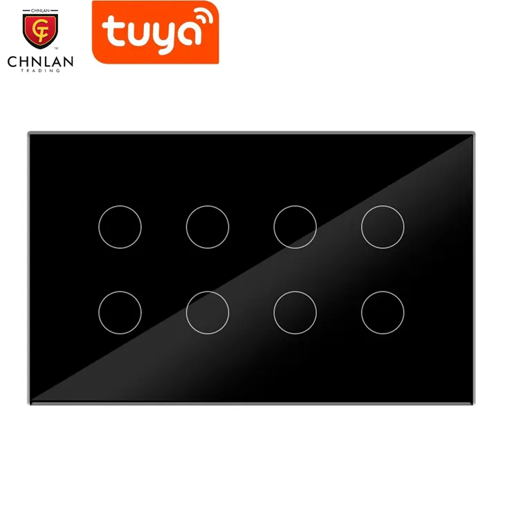 Tuya App dokunmatik uzaktan kumanda cam Panel akıllı 8 Gang ışık anahtarı WiFi İngiltere/ab AC240v 147mm duvar elektrik anahtarı