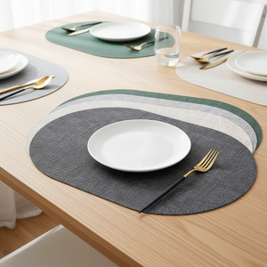 Premium ovale dubbelzijdige placemats van PU leer, creatief vintage stoffen textuur, hittebestendig, tafelonderleggers - Product Image 4