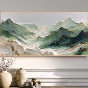 Art mural abstrait vert émeraude et beige neutre, peinture à l'huile texturée peinte à la main sur toile pour la décoration du salon - Product Image 3