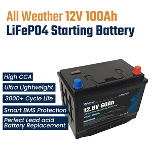 แบตเตอรี่ลิเธียมไอรอนฟอสเฟตสำหรับยานยนต์ 12V 800CCA ความจุสูง แบตเตอรี่สตาร์ท-สต็อปสำหรับรถยนต์ 60AH แหล่งพลังงานสตาร์ทในสภาพอากาศเย็น - Product Image 1