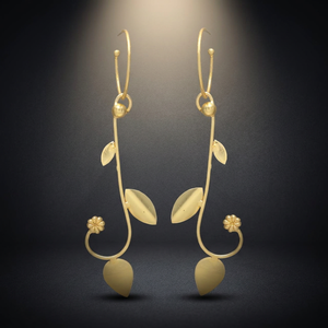 Matte Gold Botanical Vine Stem Delicate Leaf <b>Flower</b> <b>Wire</b> Drop Earrings Brass 18K Gold Plated Ethnic Wedding & Party Jewelry - Product Image 3