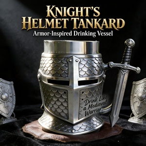 Chope Bière Médiévale Casque Chevalier Métal Acier Inoxydable Résine Relief 3D Armure Tankard 450ml Cadeau Fête - Product Image 3