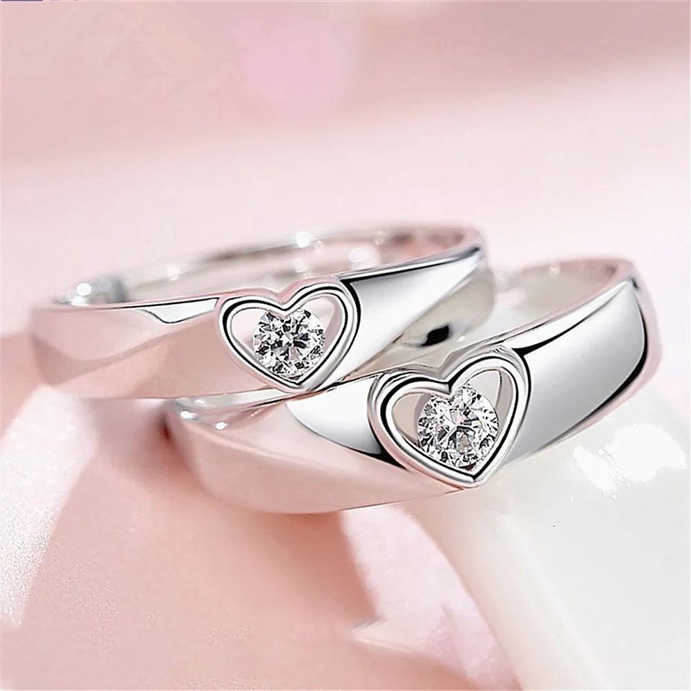 Luxe Westerse Koperen Sieraden Hart Met Hart Mode Zilveren Goedkope Verstelbare Paar Ringen Voor Man Vrouwen