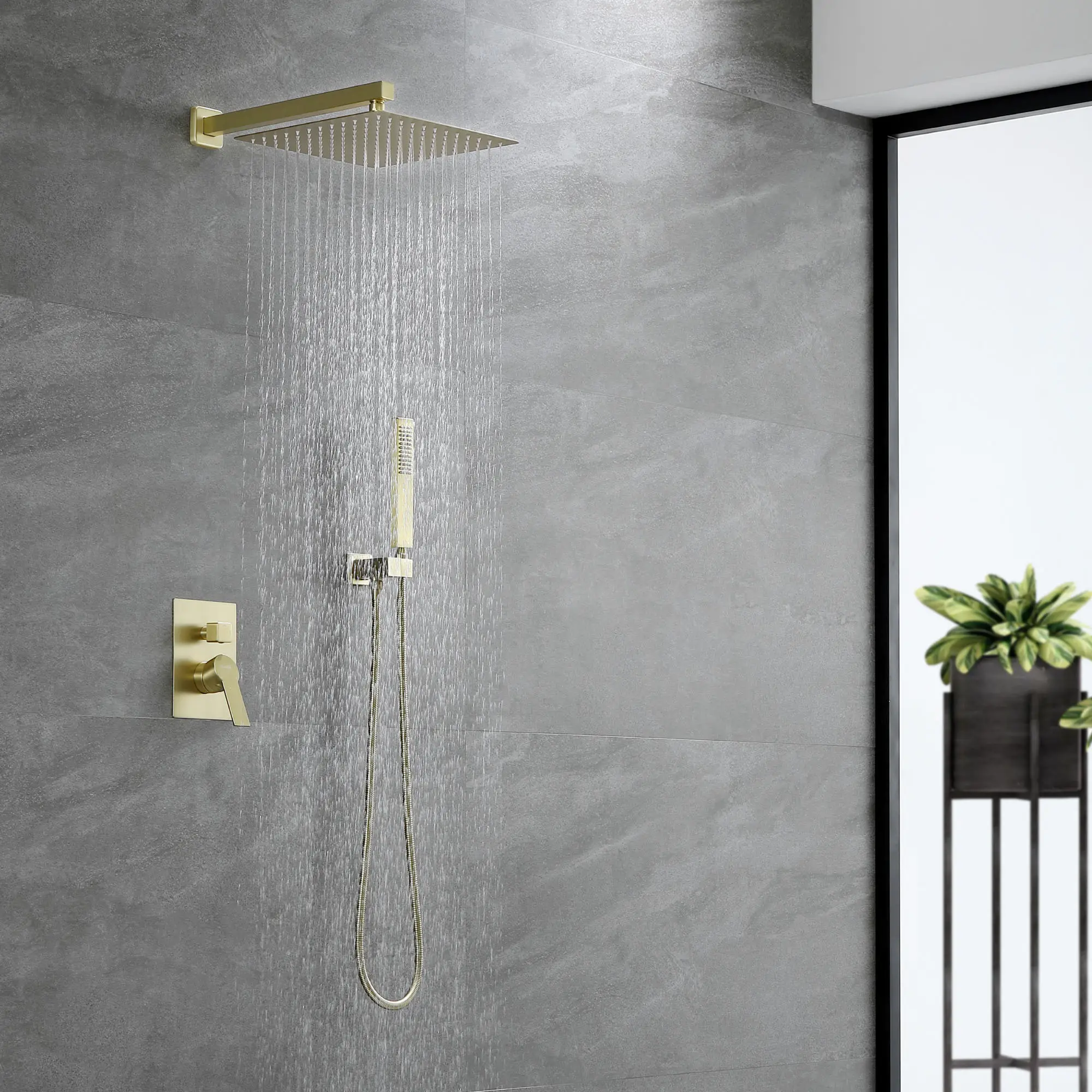 Moderno set di rubinetti da doccia in oro a 2 vie 30*30cm set di doccia da bagno in ottone montato a parete