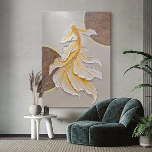 Art mural abstrait de poisson Koi, peinture acrylique à la spatule, toile décorative pour entrée, salon et salle de bain - Product Image 3