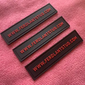 Top quality embossed text bags rubber label,2mm sewing gutter PVC rubber tags for clothing
