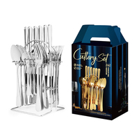 Offre Spéciale : Ensemble de Couverts de Cuisine (Couteau, Fourchette, Cuillère) avec Support de Rangement, Couteau, Fourchette, Cuillère de Style Occidental, Coffret Cadeau pour Fêtes à Domicile