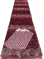 Tissu de dentelle de mariée coloré avec décoration de perles et de paillettes, motif floral, style élégant et luxueux pour mariage et fête