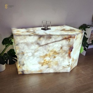 Yushi Backlit thiết kế tinh thể màu trắng tự nhiên quartzit slab mờ rõ ràng quartzit đá quầy <span class=keywords><strong>bar</strong></span> cho nhà bếp - Product Image 3