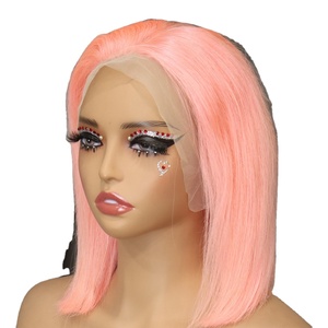 Peluca Bob Rosa de Cabello Humano, 250% de Densidad, 13x4, Encaje Frontal Transparente, Doble Trama, Liso Extremo, Pelucas Bob Teñidas para Mujeres Negras - Product Image 1