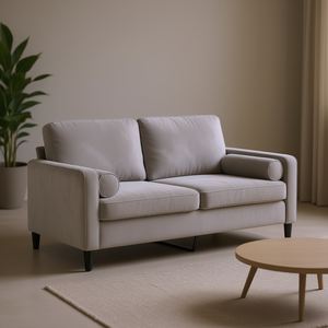 Canapé 2 places en velours gris clair avec structure en contreplaqué métallique, mobilier moderne pour salon - Product Image 2