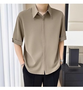 <span class=keywords><strong>Camicia</strong></span> Estiva di Alta Gamma Senza Stiratura in <span class=keywords><strong>Seta</strong></span> Ghiaccio Sottile a Maniche Corte da Uomo, Versione Coreana, Fresca e Traspirante, a Maniche Cinque e Mezzo - Product Image 3