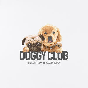 Camiseta con estampado de perro Doggy Club, camiseta informal transpirable 100% algodón unisex Q99 - Product Image 1