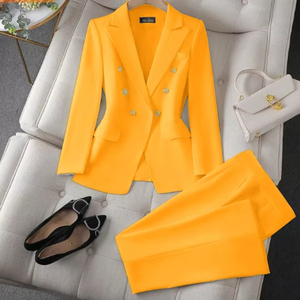 Retro Regular Fit Anti-Wrinkle <strong>Velour</strong> Solid Blazer Fashion Women's Casual Designed Top and <strong>Trousers</strong> Suit - Product Image 2