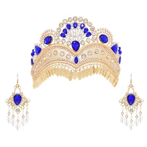 Ethnic Style Gold Hair Crown Ladies Wedding Crown Tiara Earrings Set Hair Accessories