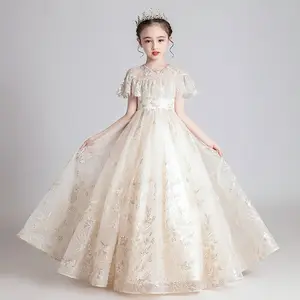 ילדים חדשים תחרה נסיכת שמלת פלאפי חצאית פרח ילדה חתונה נסיכת סגנון שמלת ערב פסנתר ביצועים שמלות