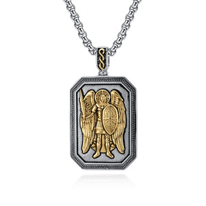 Collar con colgante de ángel de San Miguel para hombre, de acero inoxidable, con forma de escudo, regalo de joyería temática - Product Image 5