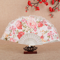 Éventail pliant en dentelle de pivoine en plastique pour femme, idéal pour la danse, les spectacles, la photographie, accessoire photo, entièrement fait main, pour la fête des mères et les remises de diplômes