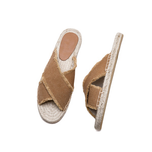 Sandalias de Esparto para Mujer, Estilo Chanclas, con Punta Abierta, de Lona, con Tiras Cruzadas, Deshilachadas, Suela de Yute, Antideslizantes - Product Image 2
