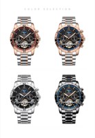 POEDAGAR 1410 Montre Mécanique Automatique pour Hommes Tourbillon Creux Étanche Lumineux Date Semaine Acier Inoxydable Montres pour Hommes