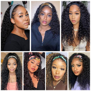 Perucas de Faixa de Cabelo Sintéticas Baratas Cacheado Profundo Kinky Sem Cola de 14 Polegadas, Comprimento Médio Onda D'água Com Faixa - Product Image 6