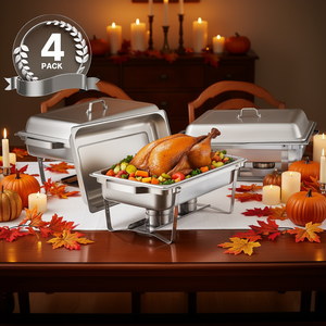 Juego de 4 Recipientes Rectangulares de Acero Inoxidable para Buffet de 8 Qt, para Fiestas y Eventos, Vajilla Moderna - Product Image 2